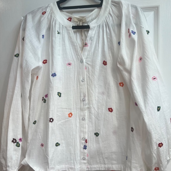 Easel Tops - New Easel Los Angeles Embroidered Cotton Gauze Shirt Top Blouse White in Small